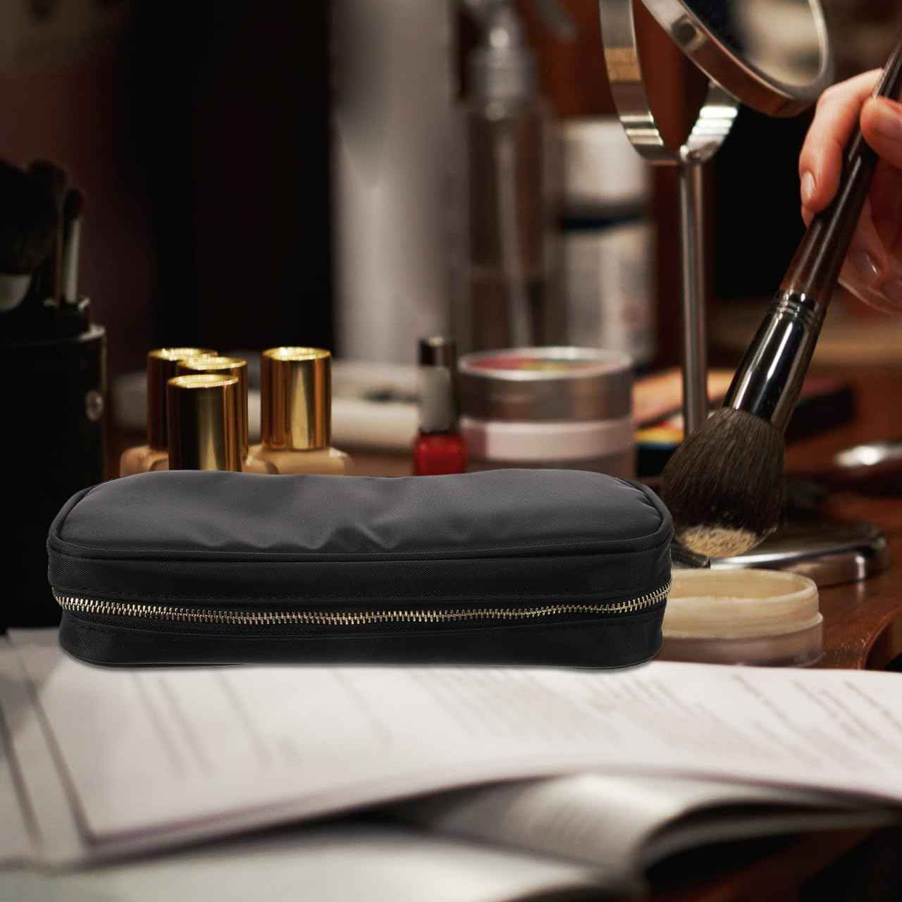 FOMIYES Portable Makeup Brush Bag Travel Makeup Brush Pouch Zipper Makeup Brush Storage Bag Black, 24.00X10.00X5.50CM, 1320H184KK