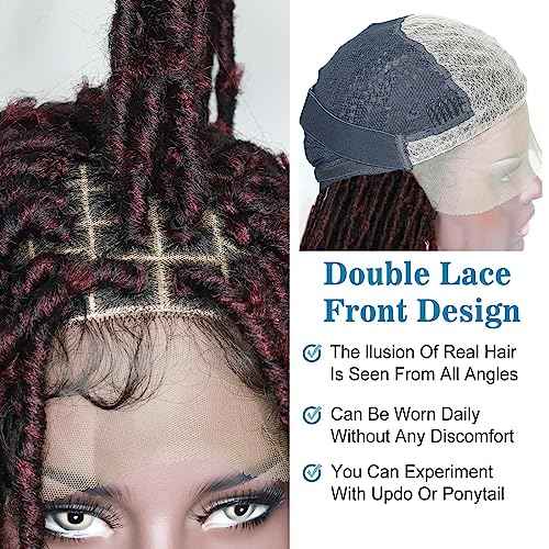 Ebingoo 32'' Knotless Braided Wigs for Black Women Boho + Wig Cap Double Lace Front braided Wigs with Baby Hair Box Braided Lace Frontal Wigs Knotless Dreadlock Wig for Women Girls Daily Wear