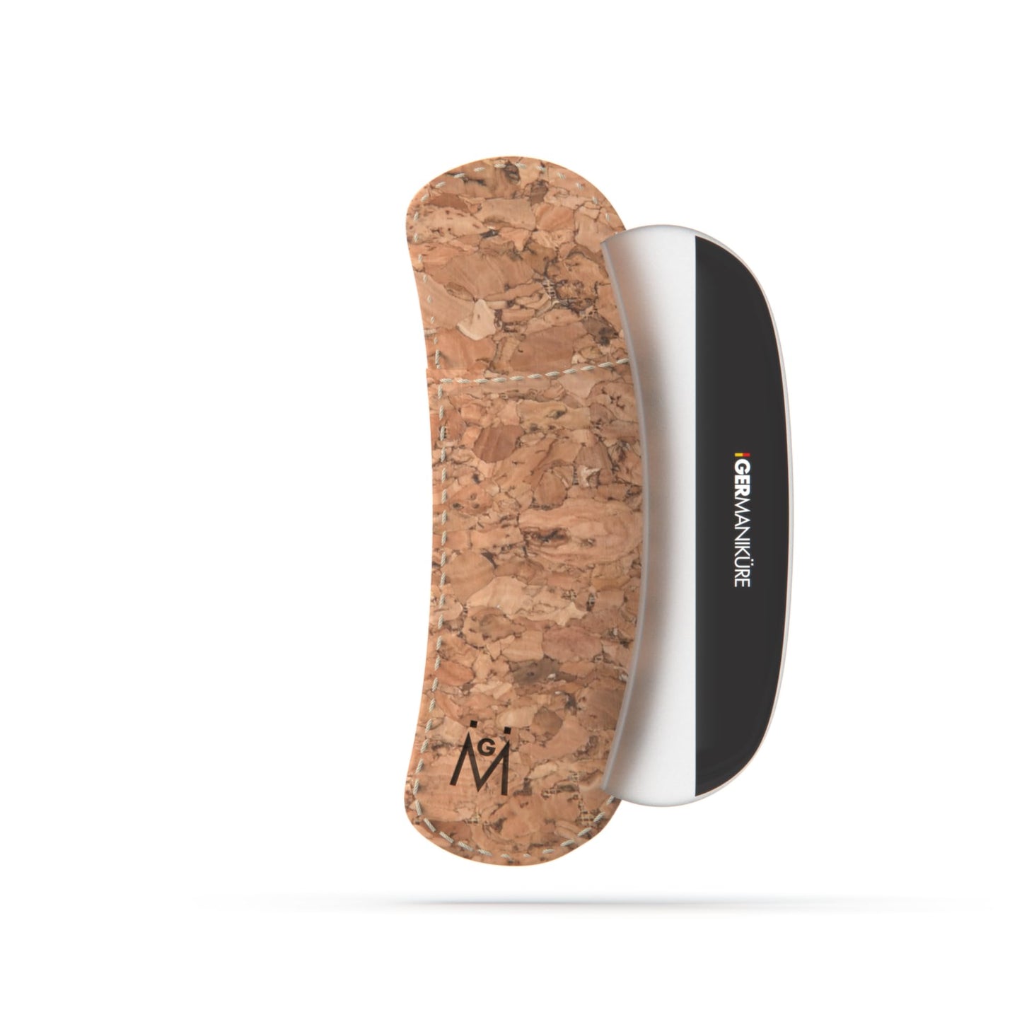 GERMANIKURE Black Glass Moon File in Cork Case, Ethically Made in Czech Republic, Easy Guided Fingernail Filing