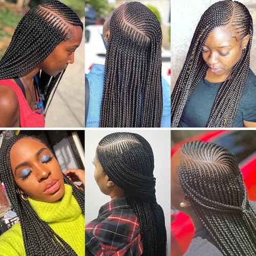 36" Braided Wigs for Black Women Full Lace Front Box Braids Wig with Baby Hair Knotless Cornrow Box Braids Wig Natural Deep Side Part Goddess Synthetic Braided Wig for Daily Use