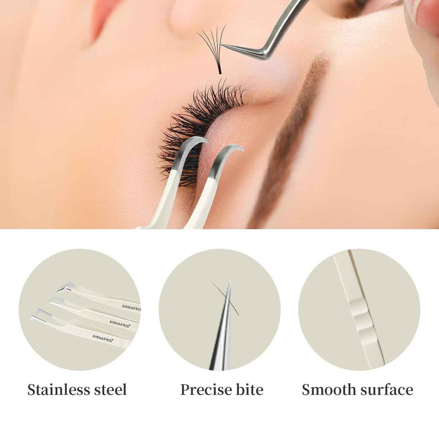 ANNAFRIS Lash Tweezers for Eyelash Extensions,Precision Fiber Tip for Volume Eyelash Extension,Lash Extension Tweezers for Easy Application and Removal (White, 1PC-08)
