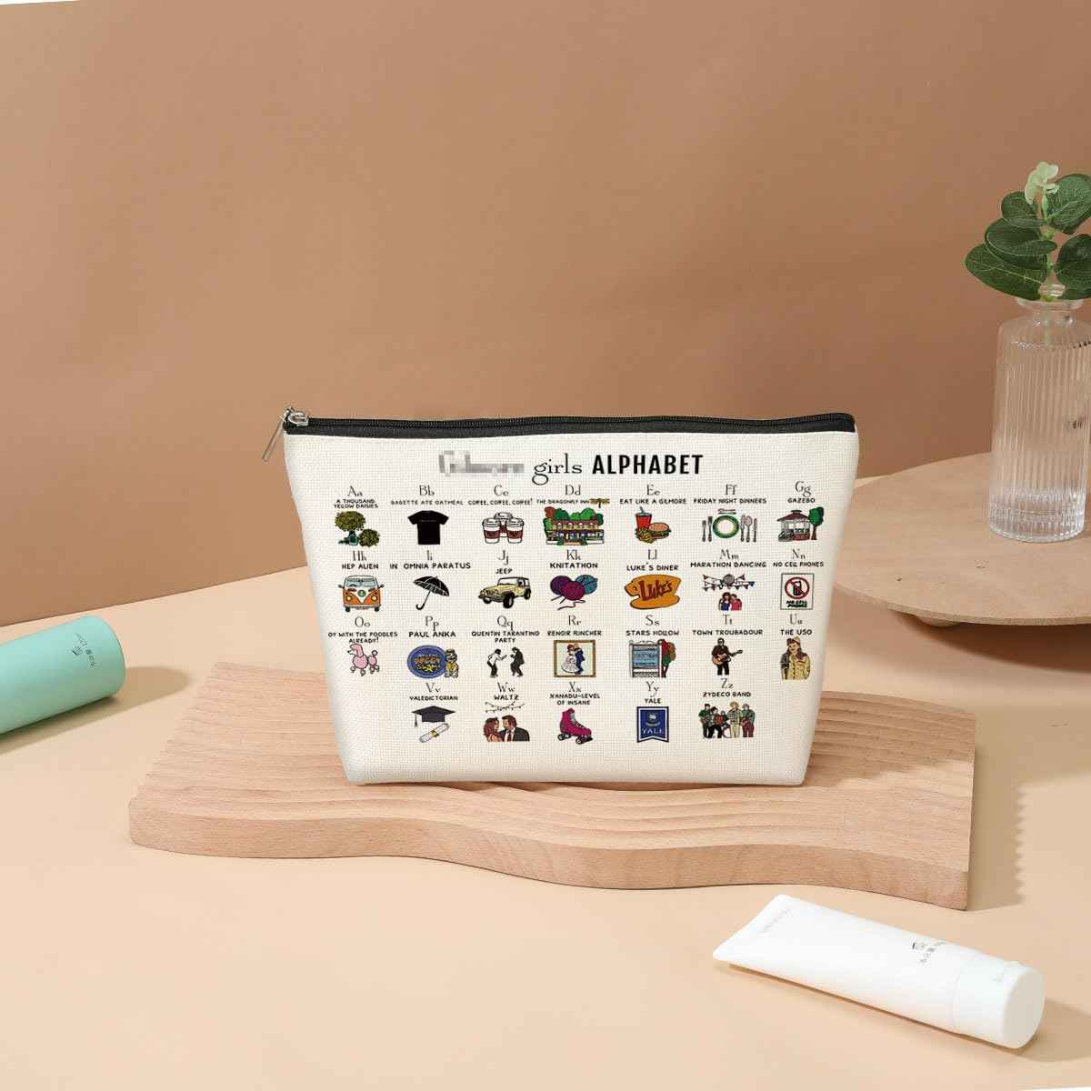 DJHUNG Funny Cosmetic Bag - Girls Fans Inspired TV Show Merchandise Makeup Bag Friendship Gifts for Women, Sisters, Teens - Alphabet