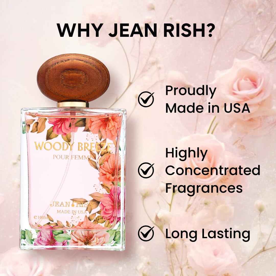 Jean Rish Woody Breeze Eau De Parfum - Perfume for Women (3.4 Fl Oz / 100ml) with Pear, Jasmine & Vanilla Notes - Long Lasting and Luxury Fragrance, Made in USA