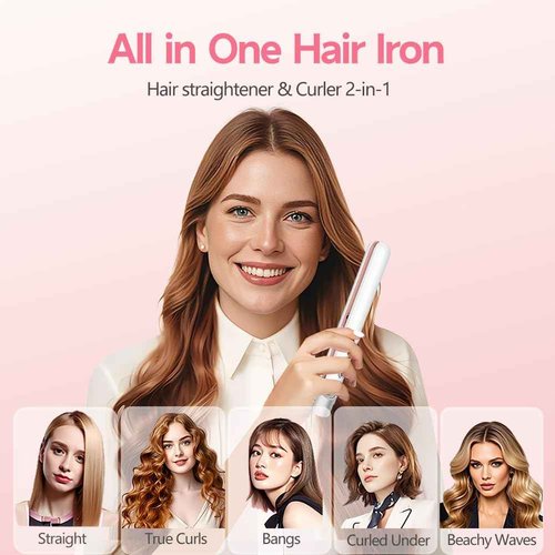 Cordless Hair Straightener and Curler 2 in 1, Fast Heating Ceramic Flat Iron,Rechargeable Portable Hair Straightening Iron for Women, Travel Hair Styler (White)