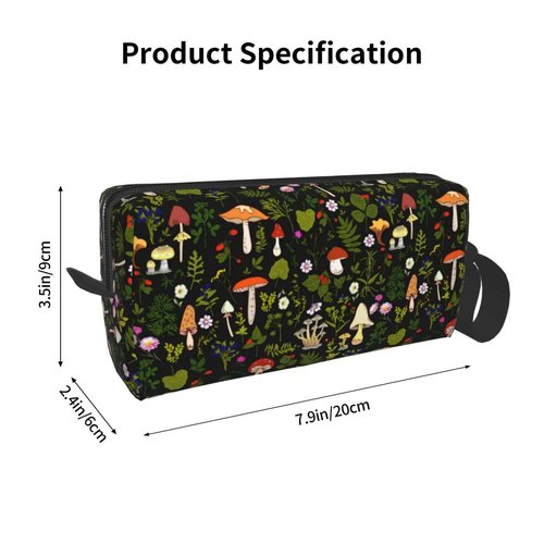 Mushrooms Nature Makeup Bag For Women, Portable Cosmetic Bag Zipper Pouch Travel Toiletry Organizer Bag