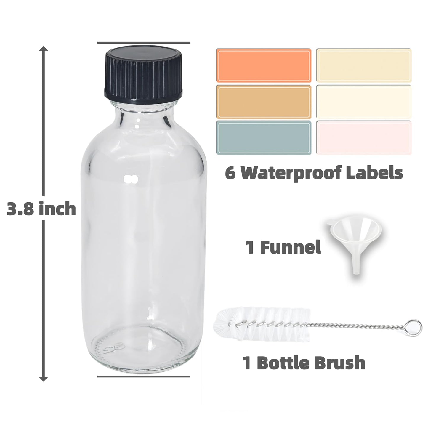 Zkupanx 6 Pack 2oz Small Clear Glass Bottles with Lids, Leak-proof 60mL Shot Bottles with Caps for Wellness, Ginger, Essential Oils, Liquids, Potion, Juice, Personal Care & Beauty