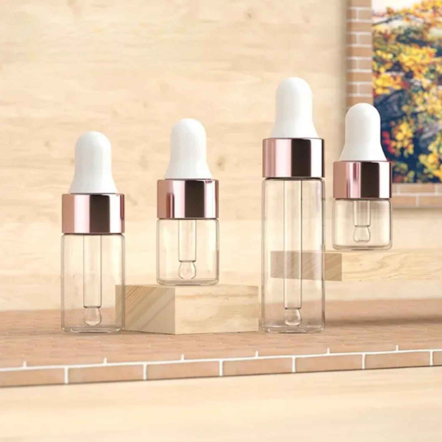 NGARHUG STORE Eye Dropper Bottle Rose for Essential Oils, 4pcs of 1-5ml Glass with Eye Droppers, Leak Proof Travel
