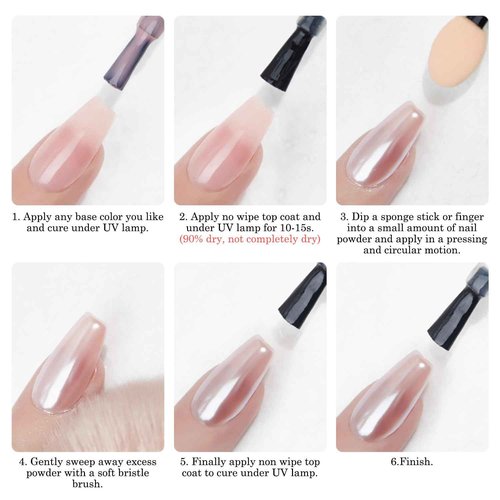 2Pcs White Pearl Chrome Nail Powder Super Glossy Metallic Mirror Effect, White Moonlight Unicorn Chrome Powder for Nails, Mermaid Glitter Pigment Powders for Gel Nail Polish Design 0.5g/Jar