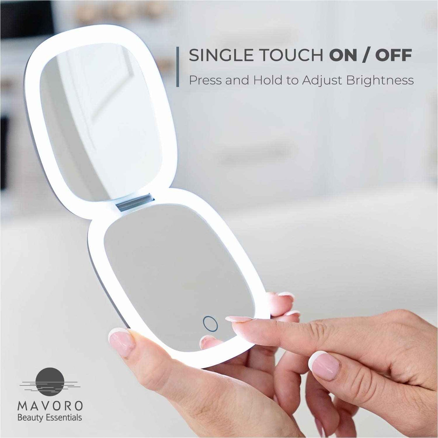 Mavoro LED Lighted Travel Makeup Mirror, Rechargeable, 1x/10x Magnification (Graphite Grey)