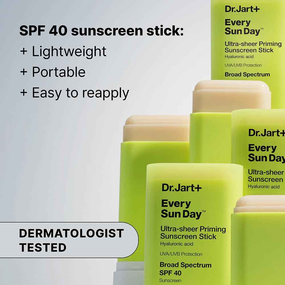 Dr.Jart+ Every Sun Day Invisible Korean Priming Sunscreen Stick SPF 40 with Hyaluronic Acid | Glides Over Makeup | Korean Skincare | Travel Size, 0.67 Ounce