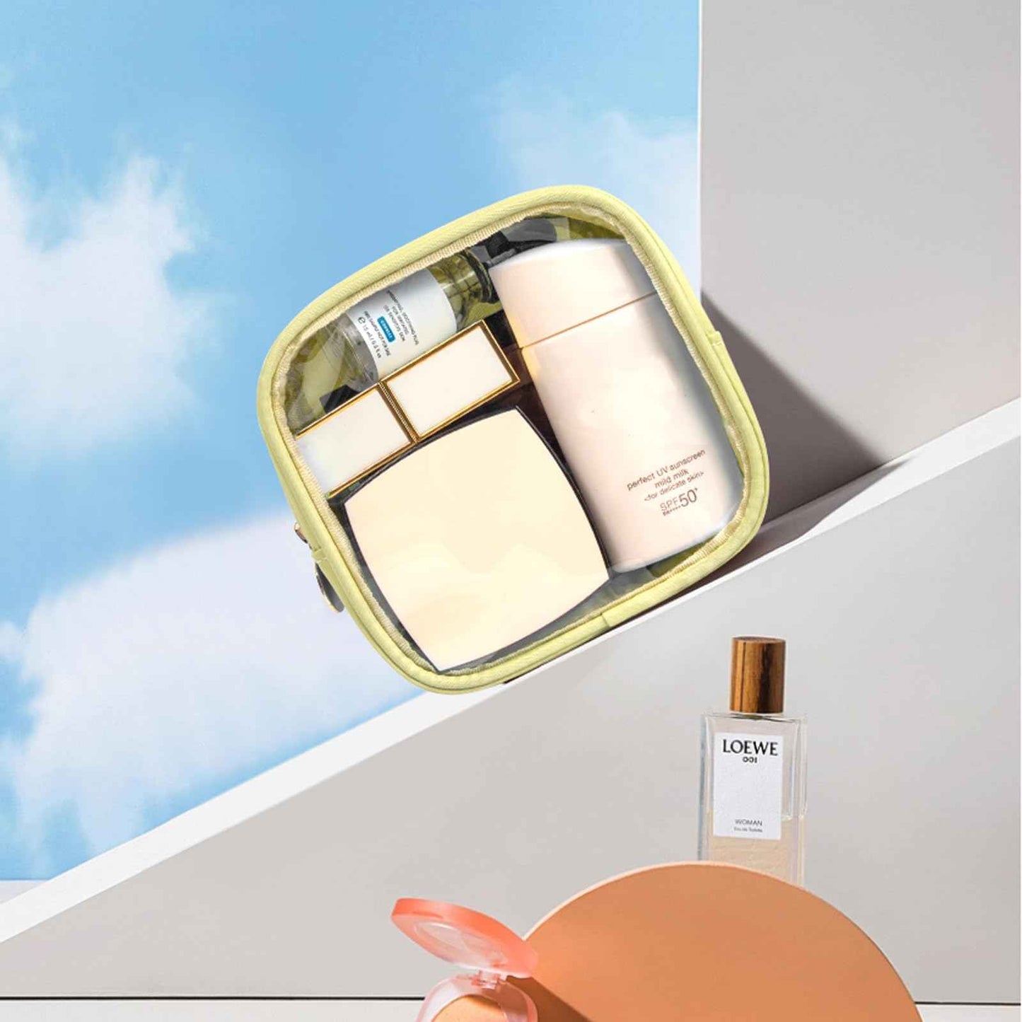 KOTORA Clear Makeup Bag Cosmetics Bag Mini Small Pouch Purse TSA Approved Toiletry Bags Zipper Pink Cute Pouches Make Up Travel Toiletry Car Accessories Essentials for Women Girls