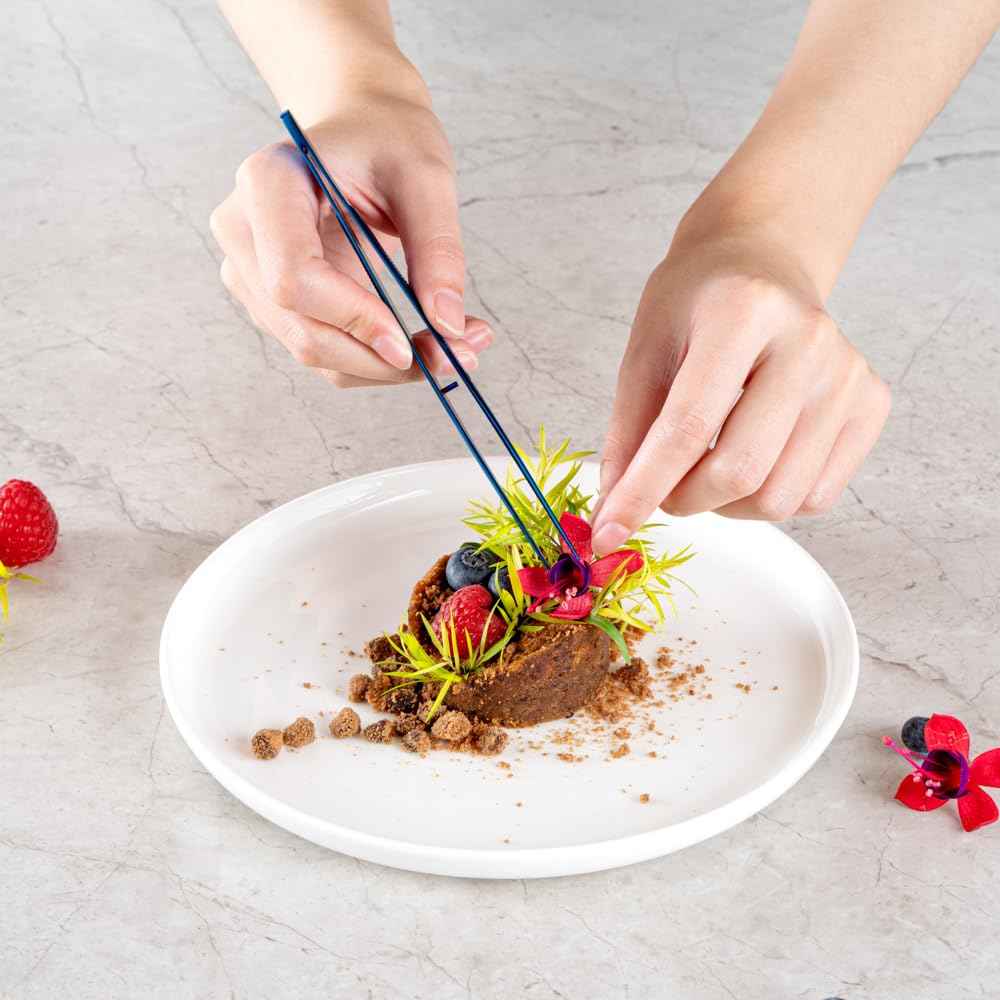 Restaurantware Perfect Point 6.3 Inch Food Tweezers 1 Straight Kitchen Tweezers - Fine Point Serrated Tips For Precision Blue Stainless Steel Cooking Tweezers For Seafood Plating Or Decorating
