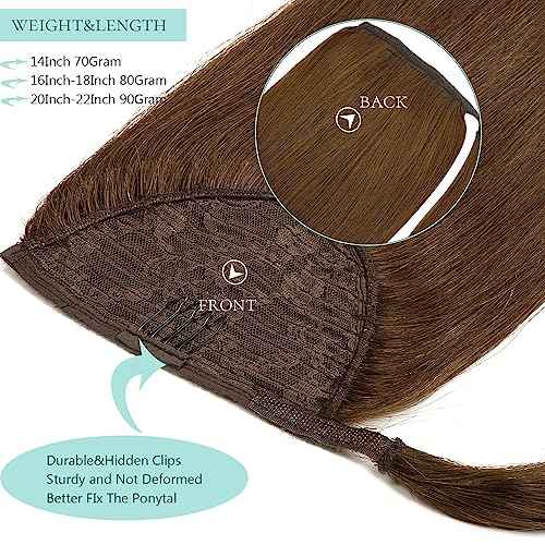 Loxxy Human Hair Ponytail Wrap Around Ponytail Extension Real Human Hair Chocolate Brown Clip in Pony Tails Hair Extensions Human Hair Long Straigth with Magic Paste 16 Inch 80g