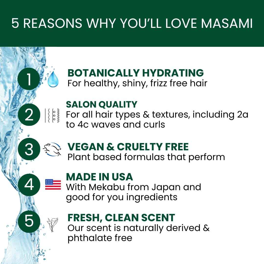MASAMI Mekabu Hydrating Styling Cream | Curl Cream for Curly Hair | Sulfate/Paraben/Phthalate Free | Vegan & Cruelty Free | Salon Qualty | All Hair Types & Textures | Curl Defining