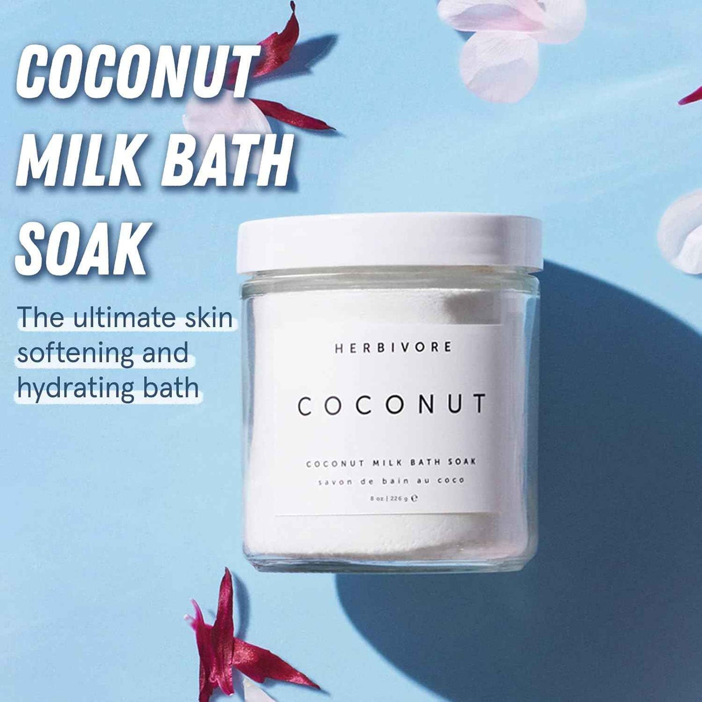 HERBIVORE Coconut Milk Bath Soak | Deeply Hydrating + Skin Softening, Soothing Light Coconut Scent, Vegan, Plant-Based, 237 mL / 8 oz (2-pack)