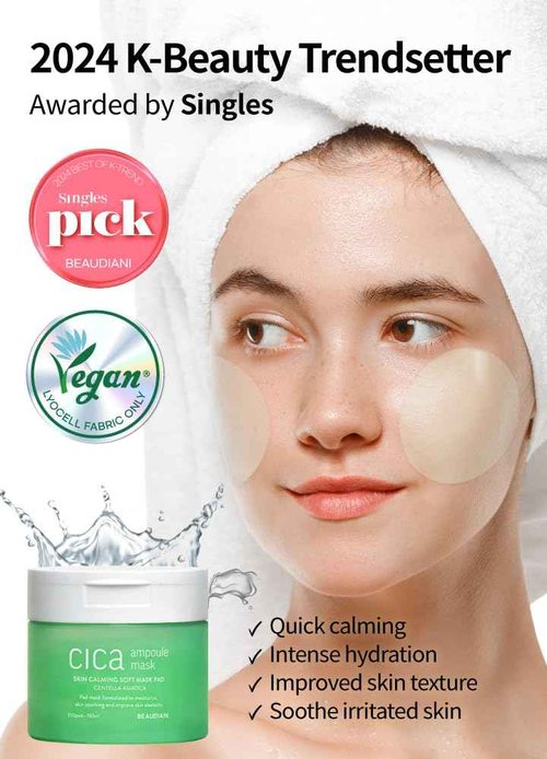 BEAUDIANI CICA Ampoule Toner Pads – 100 Pre-Soaked Facial Pads with Centella Asiatica, Hyaluronic Acid & Peptides | Korean Skincare for Sensitive Skin, Hydrating & Soothing