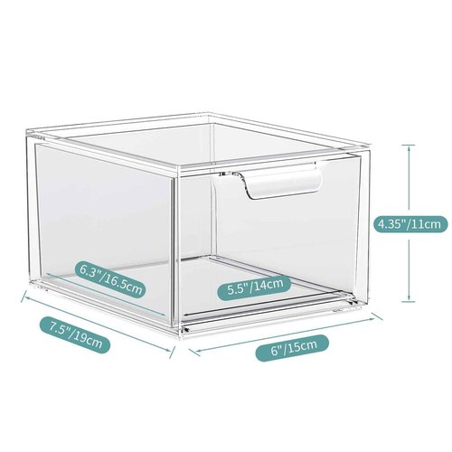 SpaceHacks 2 Pack Stackable Makeup Organizer and Storage, Acrylic Organizers,Clear Plastic Storage Drawer with Handles for Vanity, Undersink, Kitchen Cabinets, Pantry