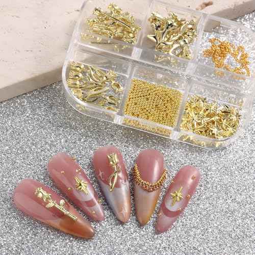 3D Metal Rose Nail Art Charms - Mixed Styles Gold Roses Flowers Alloy Nails Supplies DIY Crafts Decorations