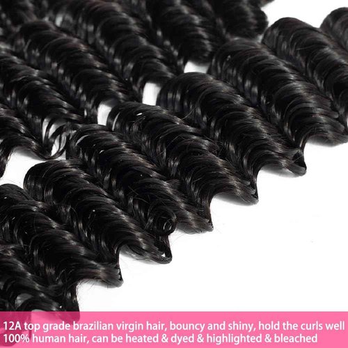 LXYANOO 12A Deep Wave Single Bundles Human Hair 20 Inch Brazilian Curly 1 Bundles Human Hair 100% Unprocessed Virgin Wet and Wavy Hair Weave 1B Black