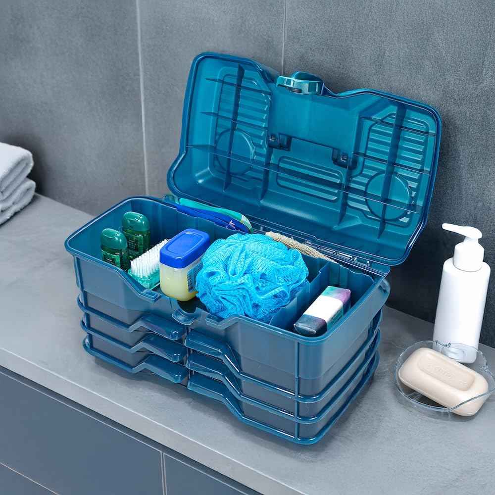 Best Kept | Bathroom Storage Case | Portable Travel Toiletry Case | Shower Lidded Caddy | Travel Toiletry Train Case | Navy Blue