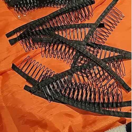 10 Pack Wig Comb Long 20 Teeth Clips Black Wire with Cloth Sewing Combs Wearing Holder for Wig Caps Making Finished Wigs Secure Attachment Hairpiece DIY Hair Extension
