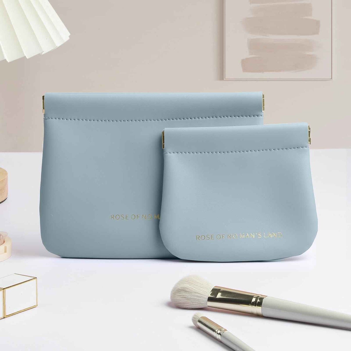 NICLNGSH 2 PCS Small Cosmetic Bag for Purse, Organosilicon Super Fiber Leather Mini Makeup Bag Coin Purse for Women, Snap Closure Travel Makeup Pouch for Lipstick Jewelry Key Change (Blue)