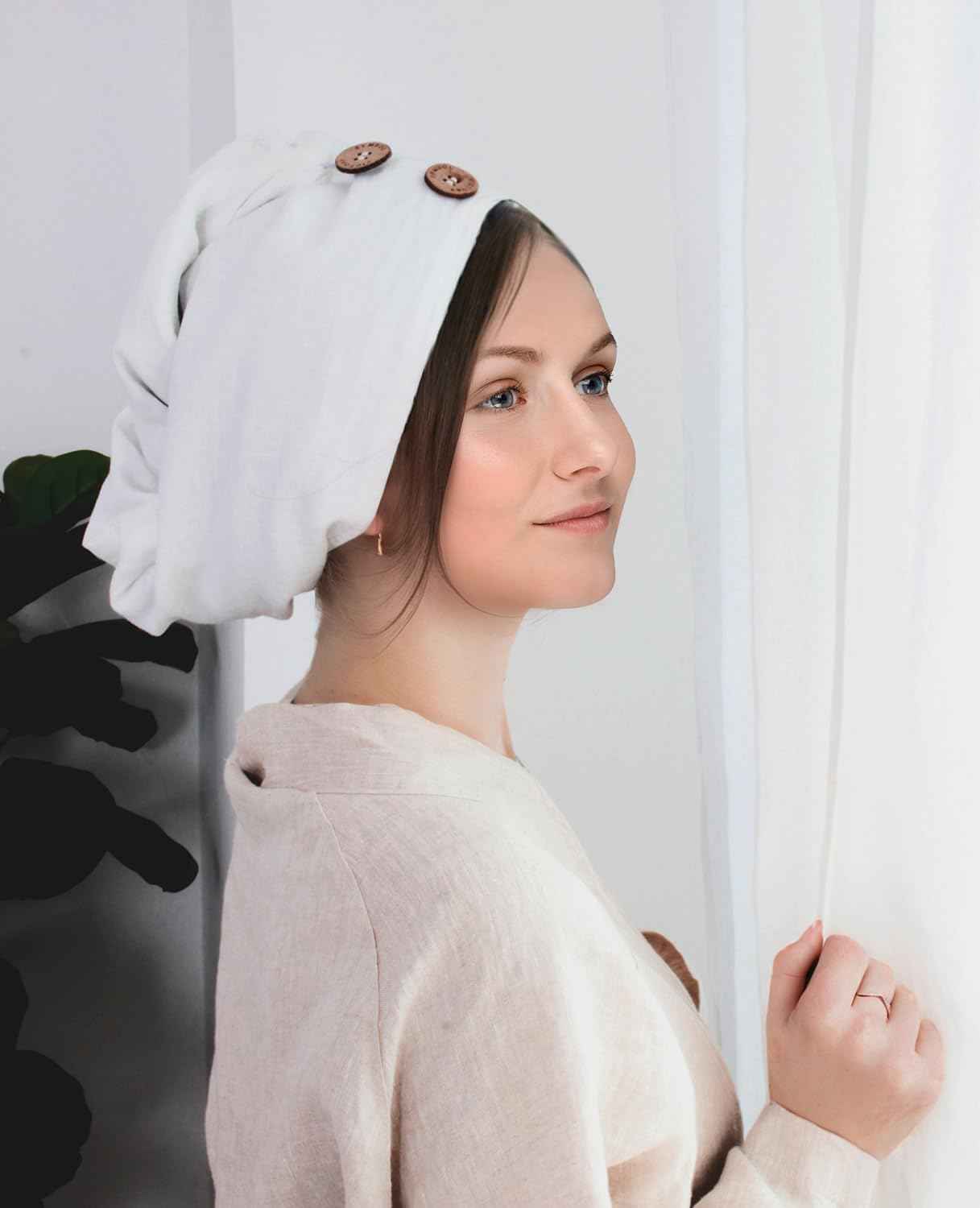 S VICTORY SYMBOL 100% French Pure Linen 2 Pack (Charcoal Grey + White) Hair Wrap Towel for Drying Your Hair Super Absorbent Quick Dry Hair Stone-Washed Sustainable Original Linen Hair Turban