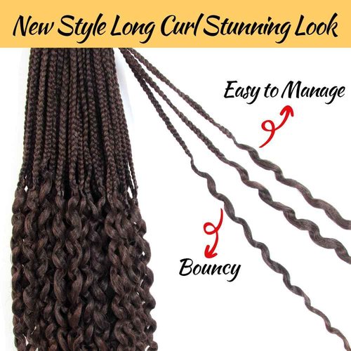 SECPOCPONY Long Boho Curl Box Braids Crochet Hair 24 Inch 8 Packs Pre looped French Curl Braiding Hair for Black Women Crochet Goddess Box Braid with Curly Ends (T30)