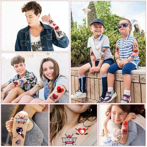 Gameza Ice Hockey Temporary Tattoos - 240+ Hockey Party Favors Decorations Hockey Temporary Tattoos Stickers for Kids Sports Hockey Themed Party Gifts Hockey Tattoos Supplies