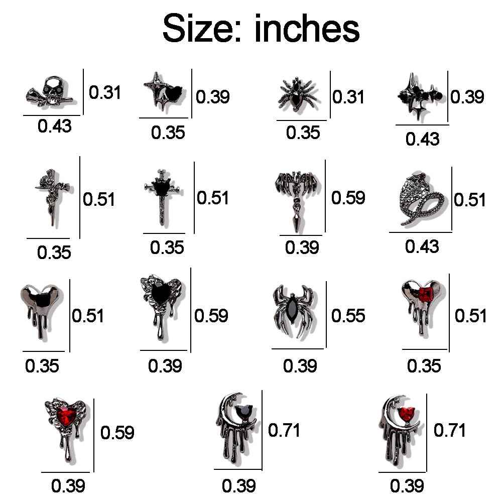 30pcs Halloween Nail Charms for Acrylic Nails 3D Halloween Charms for Nails Cross Nail Charm Star Moon Heart Spider Skull Nail Designs Alloy Nail Art Charms Metal Nail Jewels for Nail Art Supplies