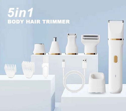 ele ELEOPTION Electric Razors for Women 5-in-1 Waterproof Wet Dry Electric Shaver with USB Charge Dock, Legs Hair Remover, Body Shaver for Beard Bikini Trimmer for Women White