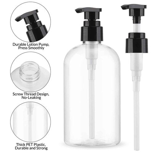 Empty Pump Bottles Dispenser 2 Pack 300ml/10.15oz. Clear Plastic Pump Bottle Dispenser for Essential Oil Soap Lotion Shampoo