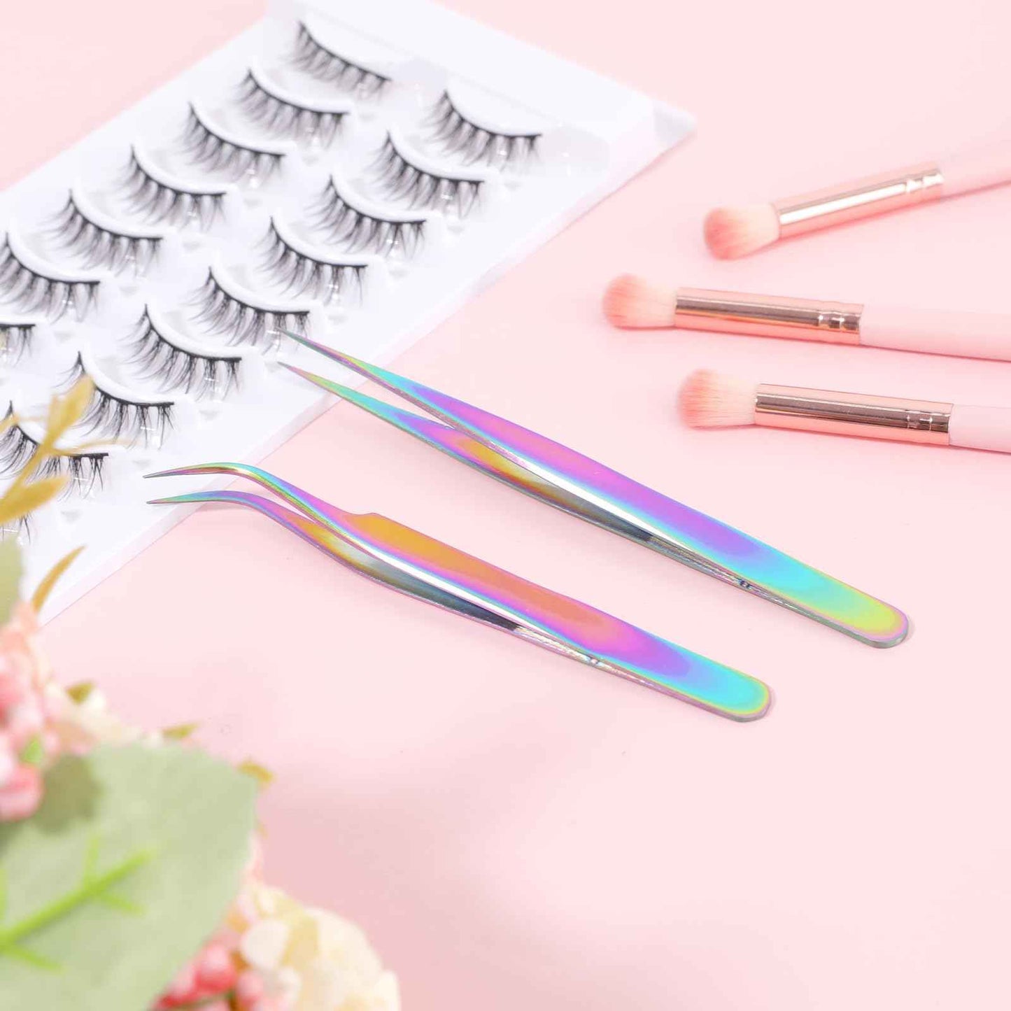 2pcs Precision Nail Art Eyelash Extension Tweezers - Stainless Steel False Lash Application Tools, Curved & Straight Tip