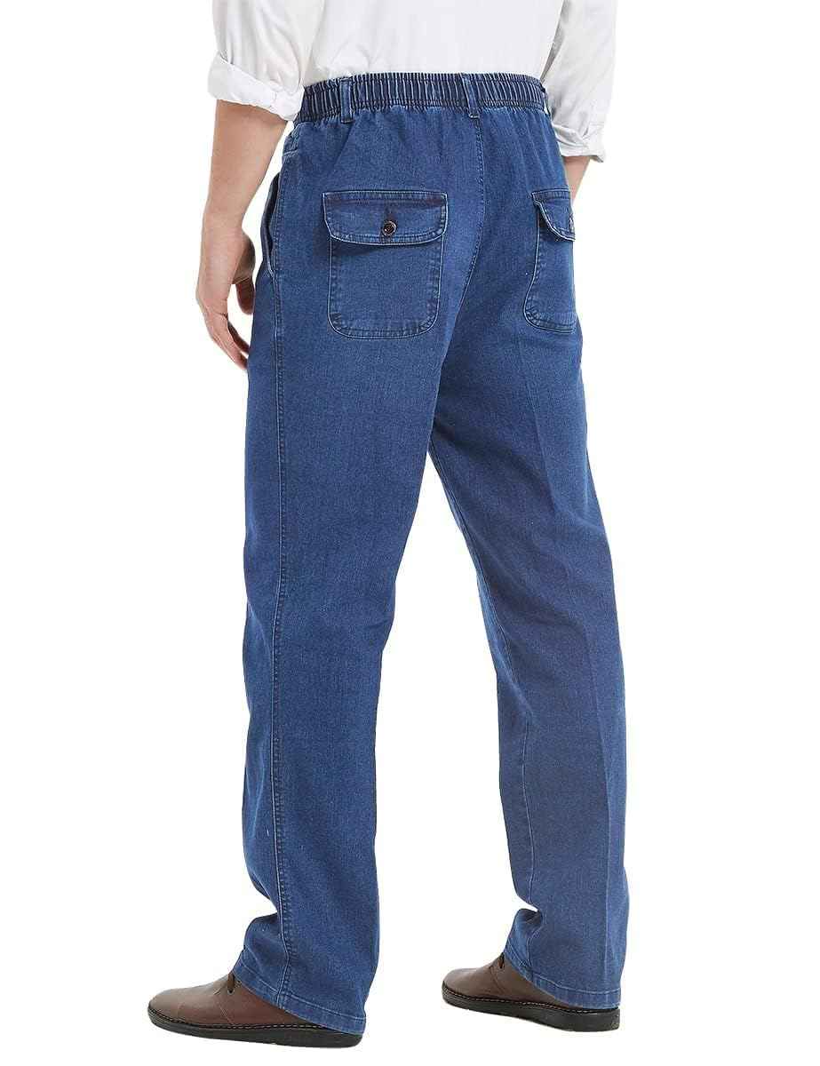 IDEALSANXUN Elastic Waist Jeans for Men Casual Loose Fit Pull On Jeans Denim Pants(Light Blue, 48x30)