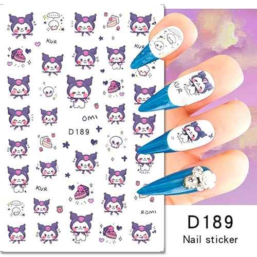 6 Sheets Cute Nail Stickers Decals Cartoon Nail Art Stickers 3D Self Adhesive Nail Design Stickers Black Purple Animal Nail Decals for Women Girls and Girls DIY Manicure Tips Cartoon Nail Decoration