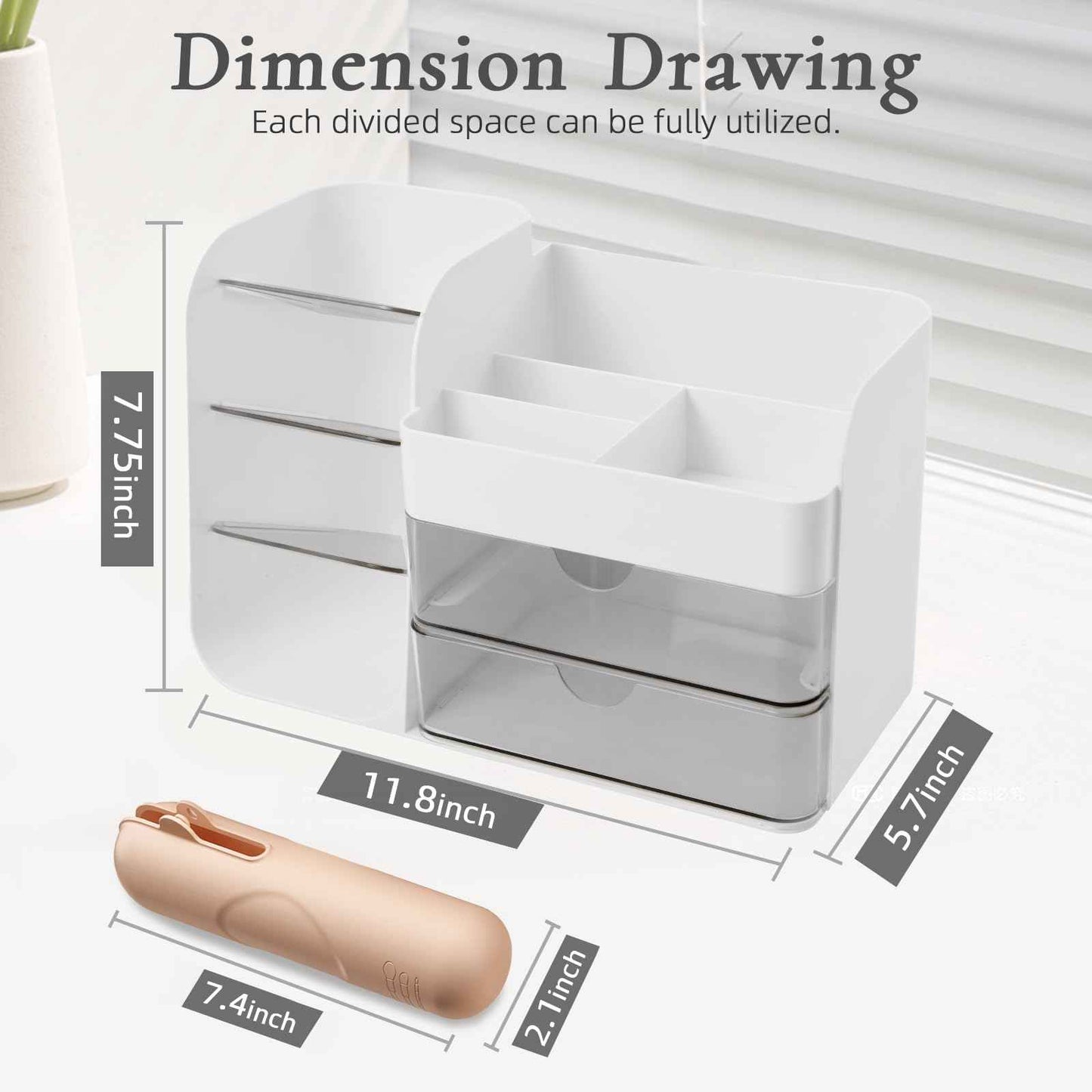 FZHZZ Makeup Organizer Countertop for Vanity, Cosmetic Organizer with Travel Makeup Brush Holder, Skincare Organizer & Storage with Drawers for Bathroom, Beauty Essentials, Eyeshadow, Lotions