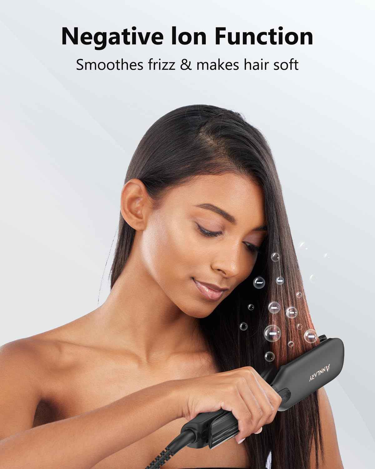 Annlary 1.75 Inch Hair Straightener, Professional Titanium Plate with Ceramic Coating Ionic Dual Voltage Flat Iron with Heat-Resistant Silicone, for Less Frizz, Shinier & Smoother Hair