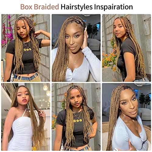 Lexqui 36" Braided Wigs for Black Women Triangle Knotless Braided Lace Front Wigs Box Braid Wig Full Double Lace Front Braided Wig with Baby Hair Light Brown Synthetic Hair