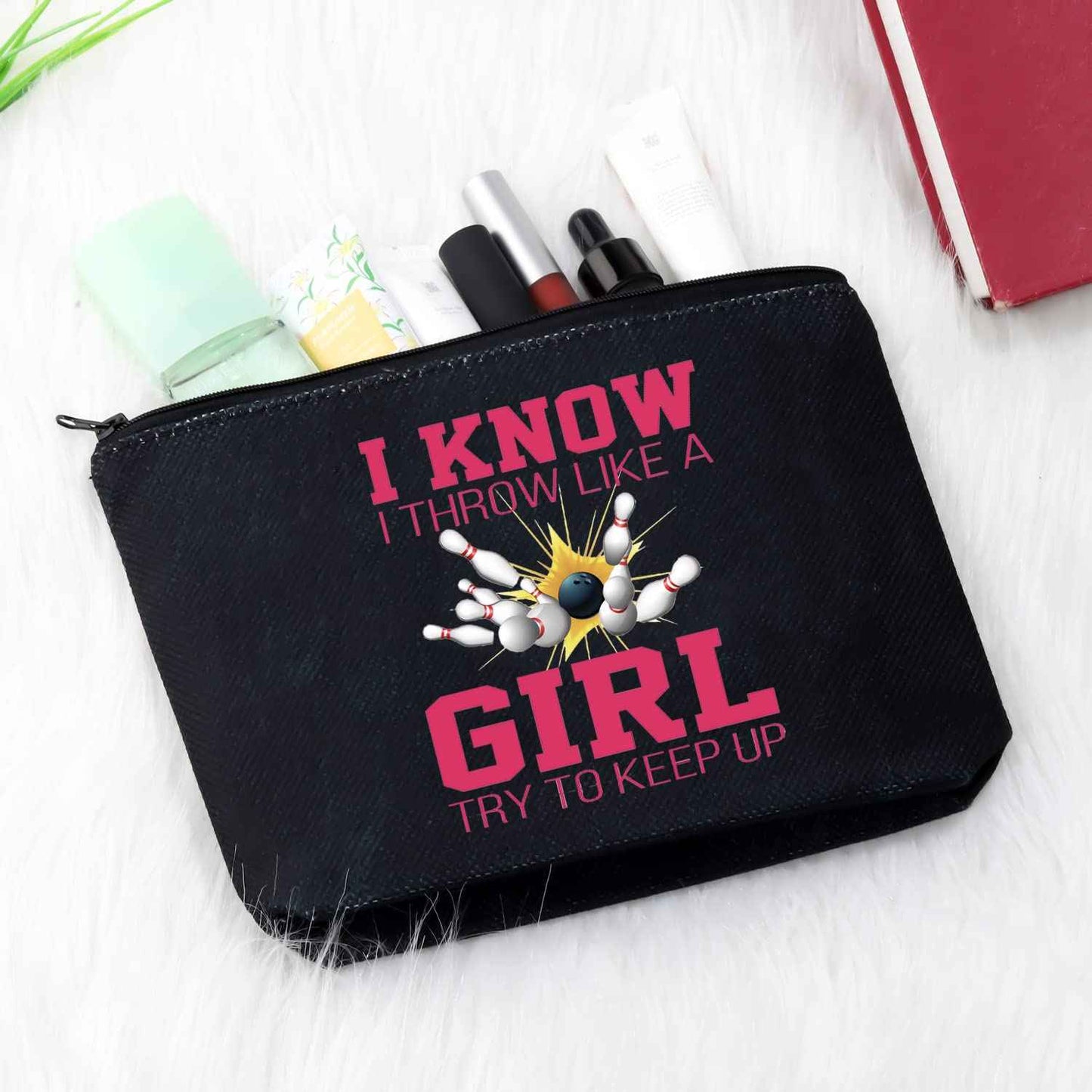 GJTIM Bowling Gift Bowling Lover Cosmetic Bag Bowling Travel Zipper Pouch for Bowling Team (Keep Up Bowling Bag)