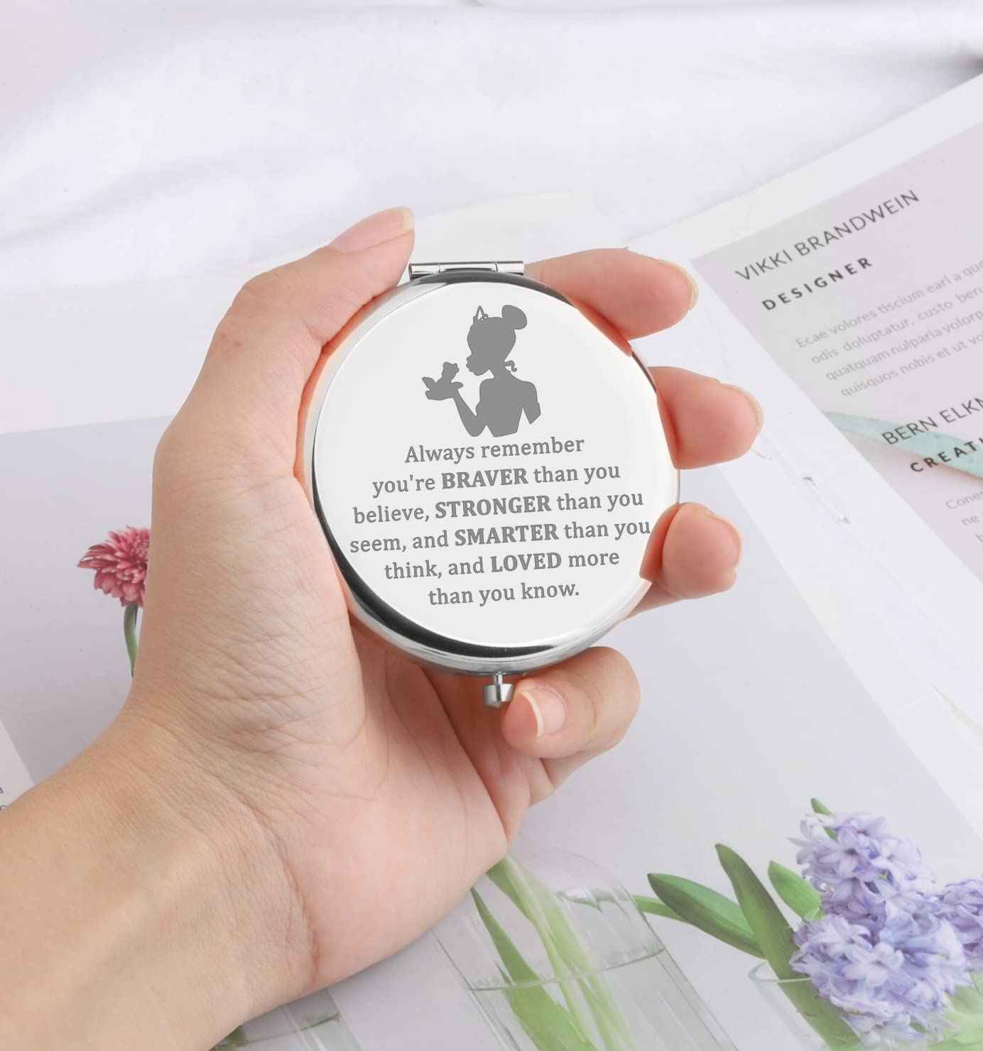 MYOSPARK Frog Inspired Gift Princess Fans Gift Princess Compact Makeup Mirror Jewelry Frog Lover Gift Fandom Gift (P-Frog Mirror-Silver)