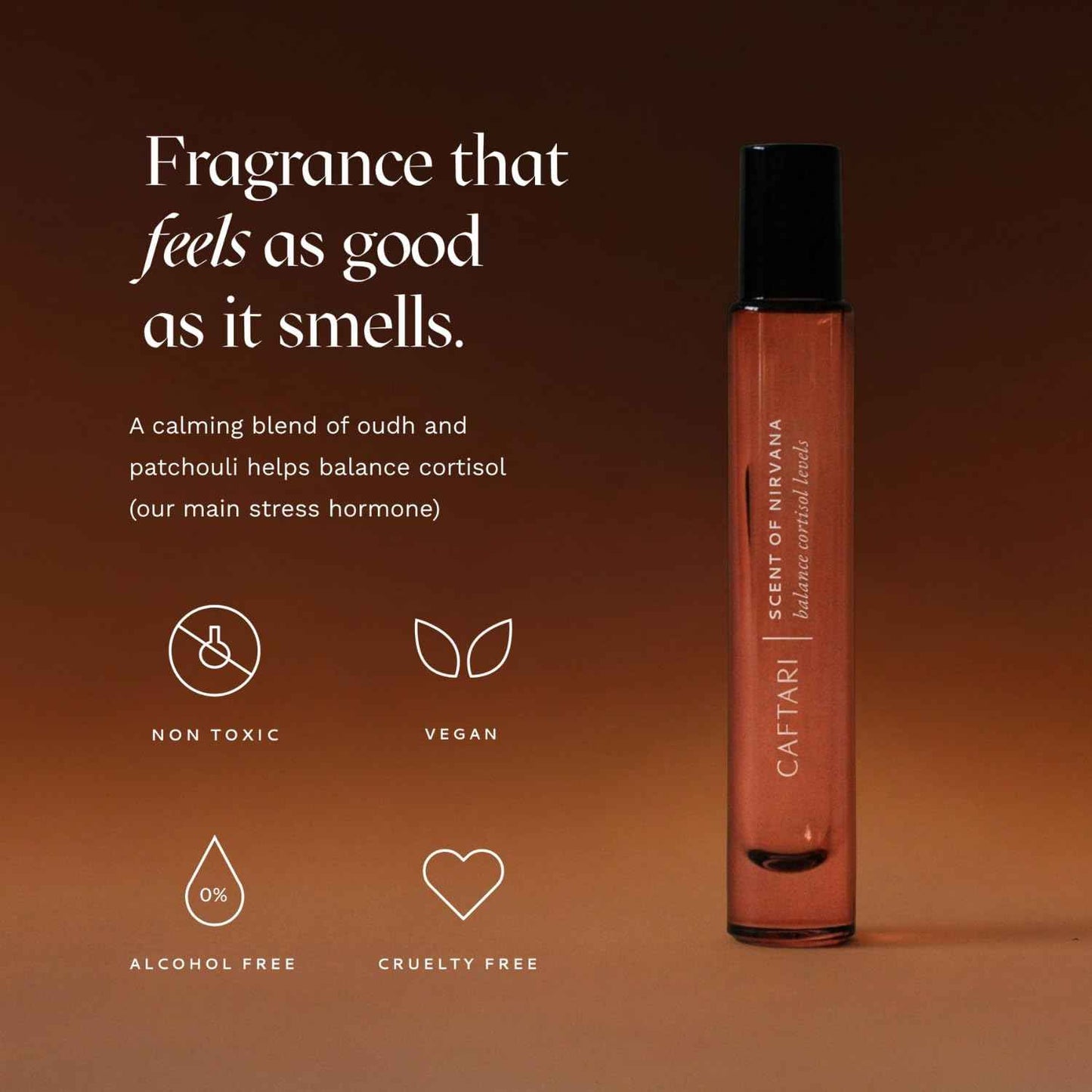 Caftari Luxury Perfume Oil Rollerball | Oudh, Cedarwood & Patchouli | Long Lasting, Travel Size | Clean Jojoba Oil | Stress Relief, Unisex Wellness Fragrance | Scent of Nirvana | 10 ml