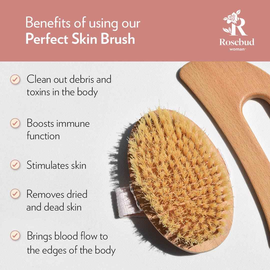 Rosebud Woman Body Brush for Dry Brushing & Lymphatic Drainage - Sustainable Beechwood Handle with Vegan Sisal Bristles - Exfoliating Skincare Tool for Enhanced Circulation & Skin Texture