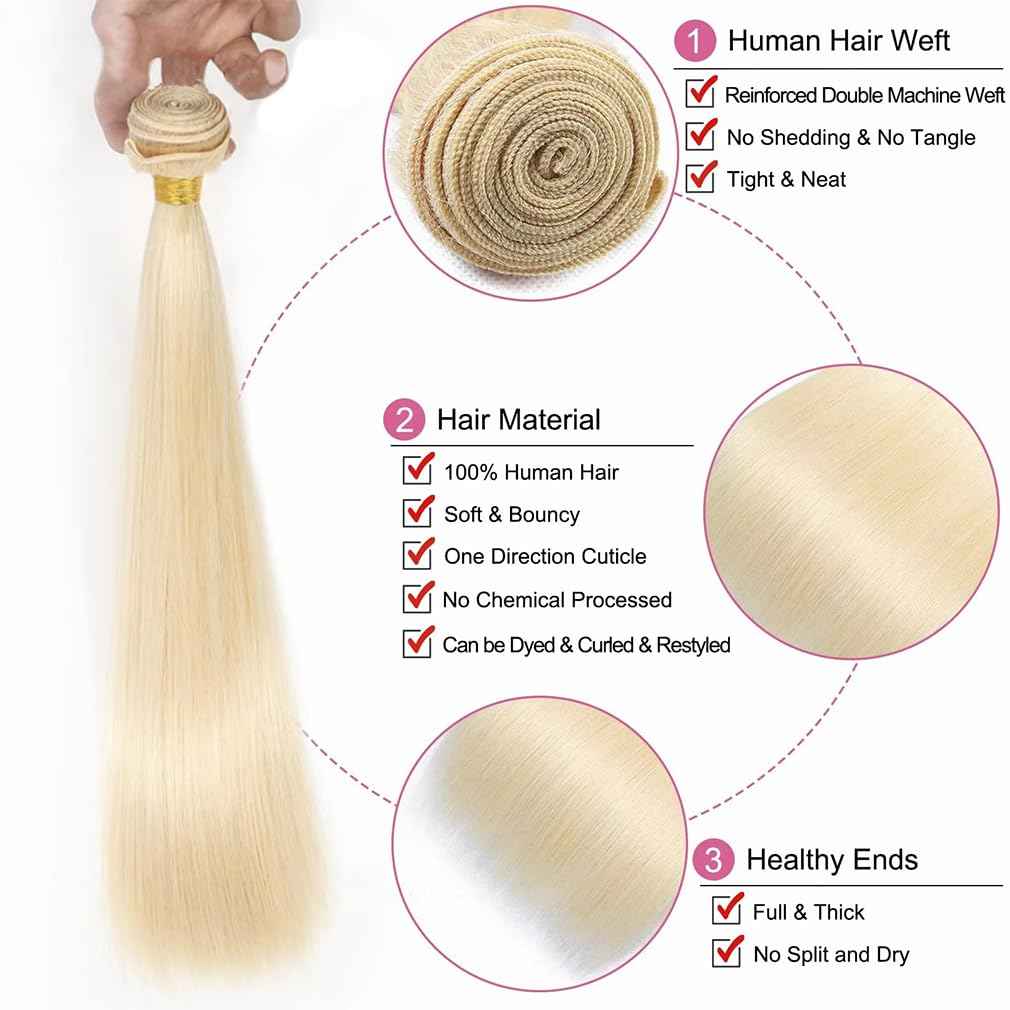 613 Bundles Human Hair Straight Blonde Human Hair Bundles 100% Unprocessed 12A Brazilian Bundle Straight Bundle 16 Inch Hair Extensions