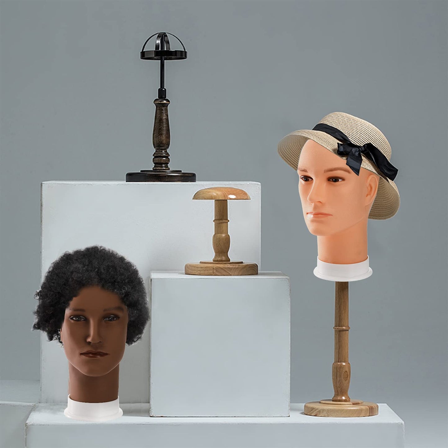 Dicunoy 2PCS Mannequin Heads, Male Hair Model, Bald Wig, Afro American Cosmetology Head for Eyeglasses, Hairs, Hat, Helmet, Glasses Display