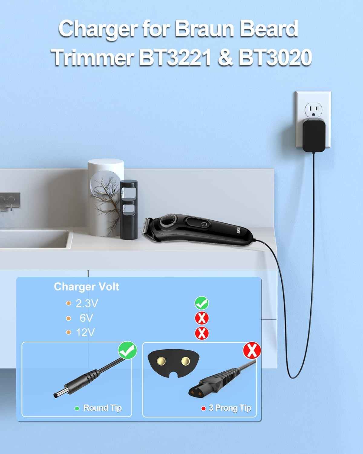 FGIEU Trimmer Charger Compatible with Braun Beard Trimmer MGK Series 3010 3020 3021 3025 3210 3220 3221 3225 3921 BT Series 3000 3020 3021 3022 3221 3222 3240 5513 5516.