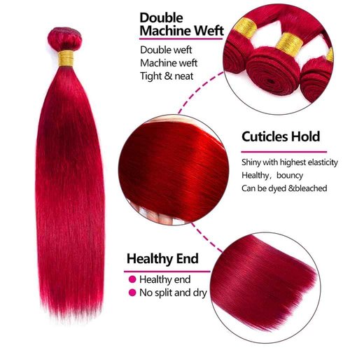 Burgundy Straight Bundles Red Human Hair Bundles Brazilian Grade 8A Virgin Hair 28 Inch Red Human Hair Bundle 100g/Pc
