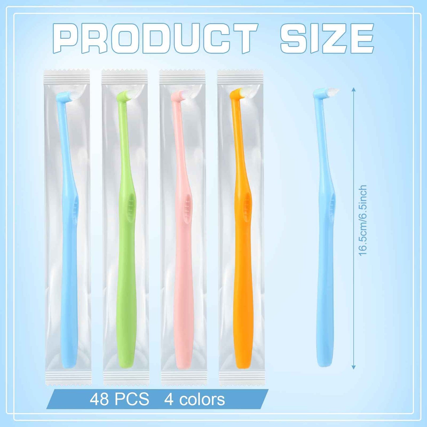 Qinyoung 48 Pcs End Tuft Toothbrush Individually Wrapped Small Head Toothbrush Reusable Orthodontic Brushes for Back Teeth Wisdom Teeth Implants Detail Cleaning, Green Blue Pink and Orange