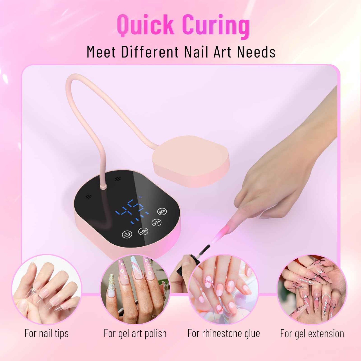 TCHMCITY UV Nail Lamp, 72W Mini Cordless Gel x Nail Lamp Flash Cure, Auto Sensor Gooseneck Portable USB Gel Nail Dryer U V Light with 3 Timers and LCD Display for Home DIY