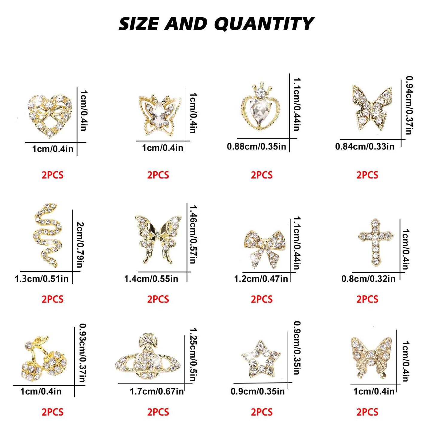 CUBLIVE 24PCS Nail Charms Y2k Alloy Nail Art Rhinestone Charms 3D Heart Bow Butterfly Charm with Rhinestones Cherry Nail Gems Shiny Jewelry Nail Decorations Accessories Supplies (SG)