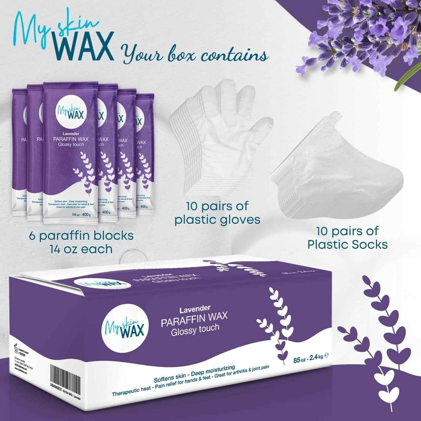 Paraffin Wax Refills Maxi Pack for Hands and Feet Bath – 6 Large 14oz Blocks (5.25 lb), Lavender Scent, Moisturizing Slightly Oily Wax for Arthritis Relief, Pedicure, Home and Spa Therapy